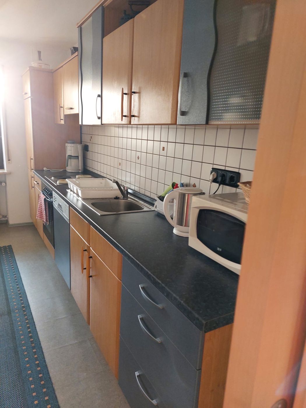 Küchenzeile mit Backofen, Geschirrspüler und Mikrowelle